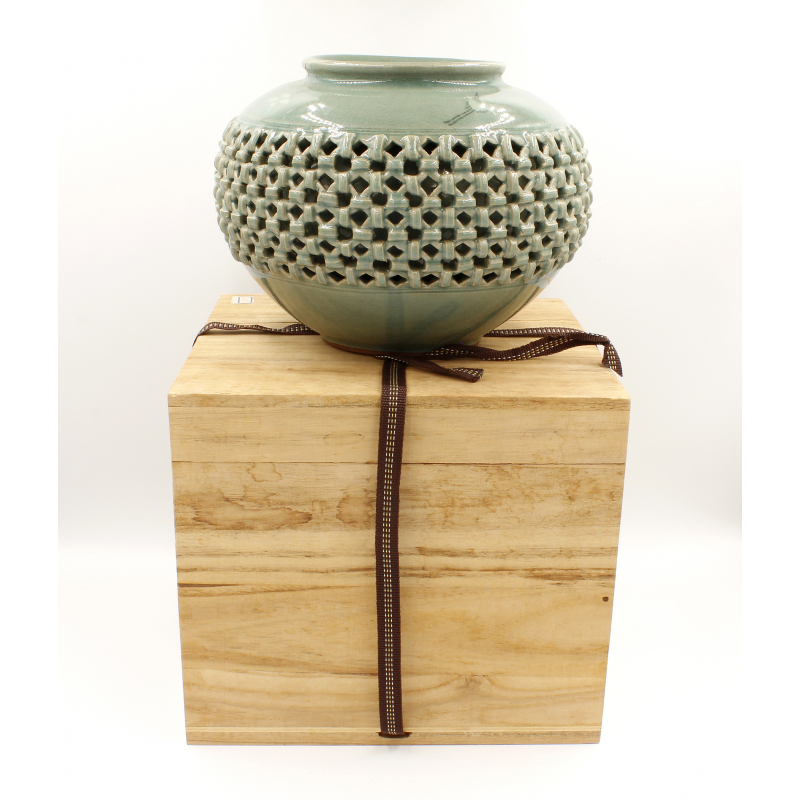 Antiguo jarrón calado coreano, estilo Goryeo celadon JAR18