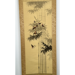 Kakemono pintura antigua japonesa 87 aves y bambú vista 2