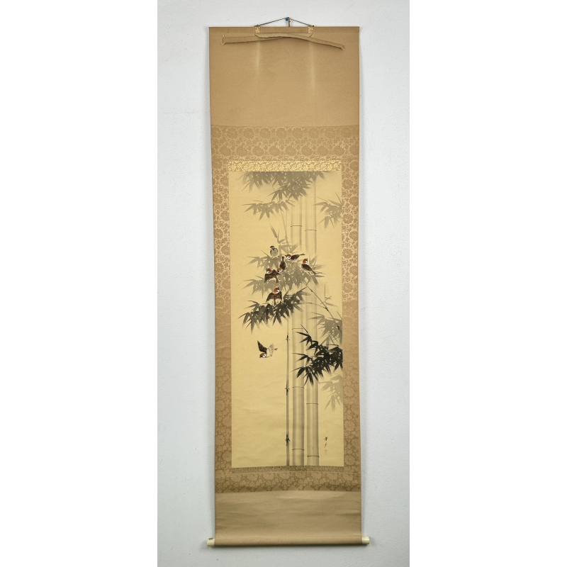 Kakemono old Japanese painting 87 birds and bamboo