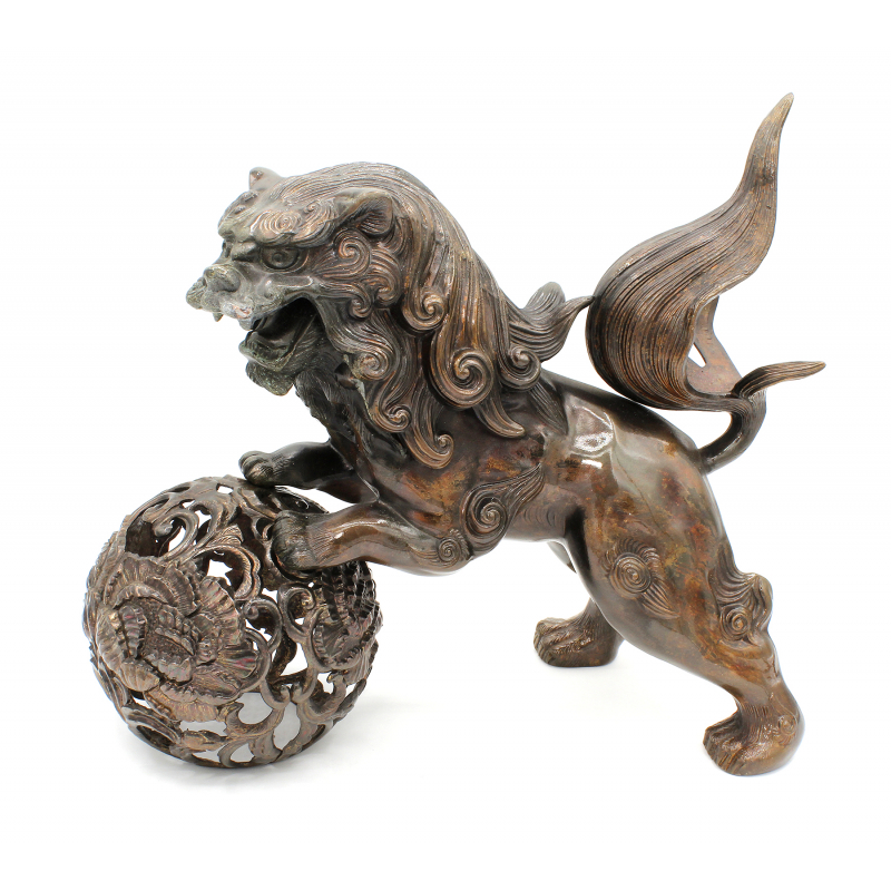 Figura japonesa bronce FIG43 león de Fu -Komainu